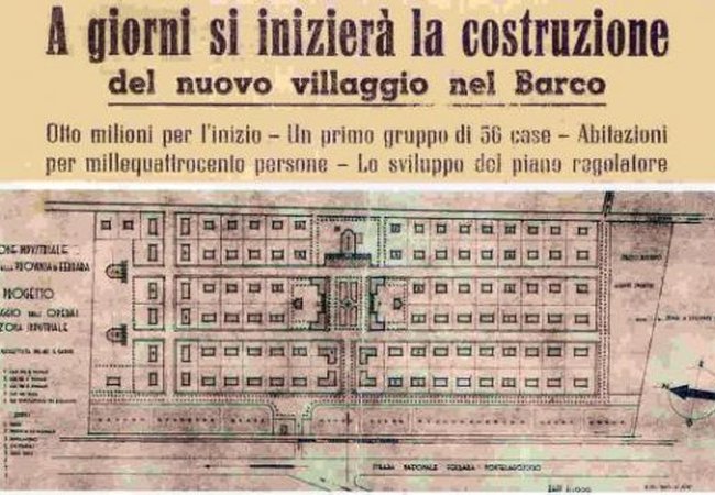 Planimetria del "Villaggio degli operai della Zona Industriale", pubblicata con grande enfasi da "Il Resto del Carlino" del 12 settembre 1942 nelle Cronache Ferraresi.