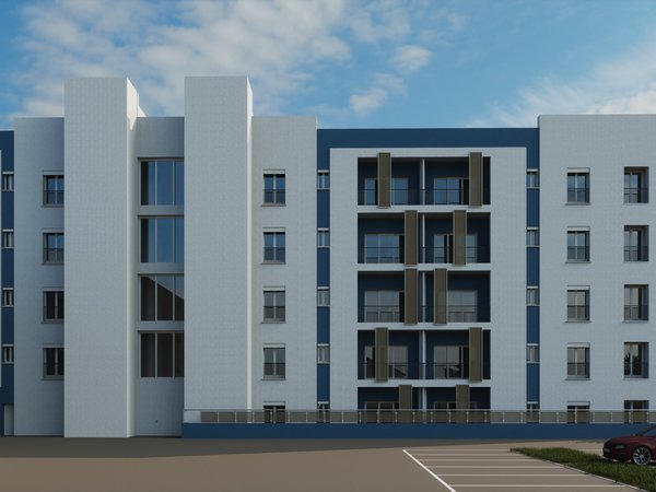 Render dell'intervento con vista da palazzina Polizia Locale