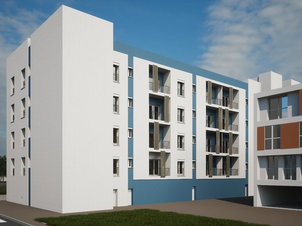 Render dell'intervento con vista da palazzina Polizia Locale